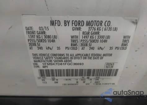 2015 Ford Explorer Xlt from USA, damaged, VIN 1FM5K7D81FGC36693